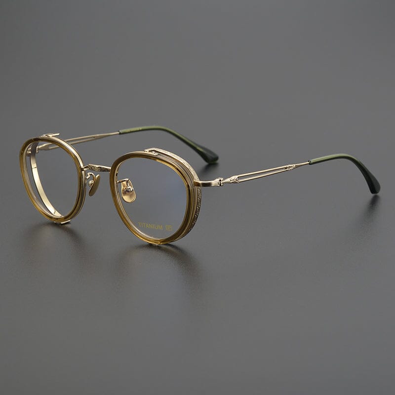 Adler Round Titanium Glasses Frame Round Frames Southood Olive Green Gold