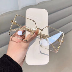 Amber Vintage Alloy Chain Rivet Square Eyewear Sunglasses MON