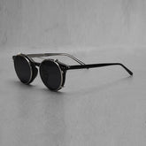 Ashlen TR90 Vintage Eyeglasses Frame With Sunglasses Clips Round Frames Southood Black with clips