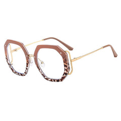 Belle Polygon Round Glasses Round Frames Southood Coffee leopard