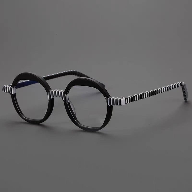 Benon Round Striped Acetate Glasses Frame Round Frames Southood Black