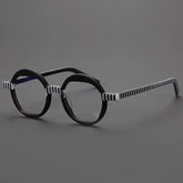 Benon Round Striped Acetate Glasses Frame Round Frames Southood Black