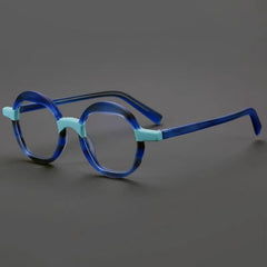 Benon Round Striped Acetate Glasses Frame Round Frames Southood Blue