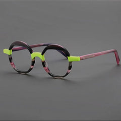 Benon Round Striped Acetate Glasses Frame Round Frames Southood Pink