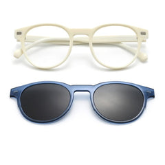 Burton Acetate Alloy Glasses Frame With Magnetic Sunglasses Clips Oval Frames Southood White Blue