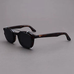 Crowe Vintage Acetate Glasses Frame With sunglasses Clips Sunglasses Southood Leopard(Black Lens)