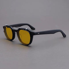 Crowe Vintage Acetate Glasses Frame With sunglasses Clips Sunglasses Southood Matte Black(Yellow Lens)