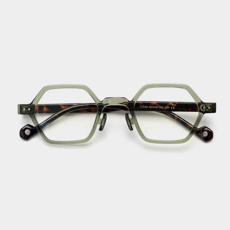 Daryll Polygon TR90 Vintage Eyeglass Frame Geometric Frames Southood Gray Green Leopard