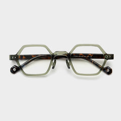 Daryll Polygon TR90 Vintage Eyeglass Frame Geometric Frames Southood Gray Green Leopard