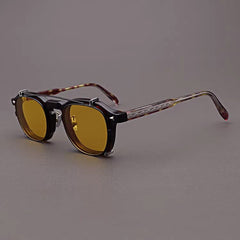Dempsey Glasses Frame With Polarized Sunglasses Clips Cat Eye Frames Southood Leopard(Yellow Lens)