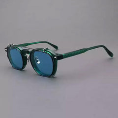 Dempsey Glasses Frame With Polarized Sunglasses Clips Rectangle Frames Southood Green(Blue Lens)