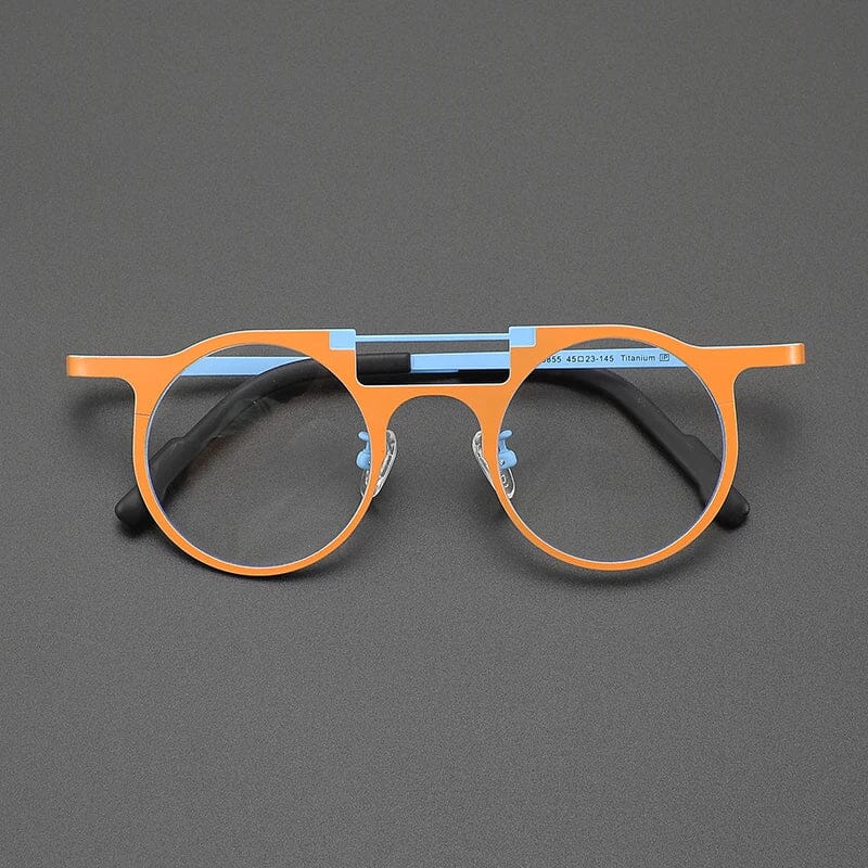 Eden Titanium Round Glasses Frame Round Frames Southood Orange Blue