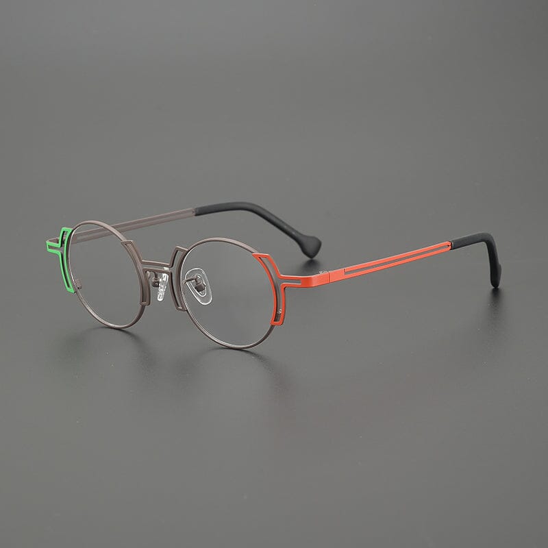 Eiko Niche Designer Titanium Glasses Frame Round Frames Southood Brown Red