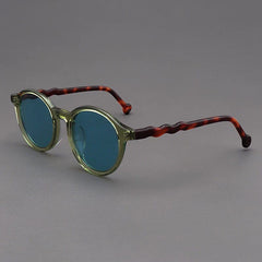 Elton Acetate Round Sunglasses Sunglasses Southood Green Leopard(Light Blue Lens)