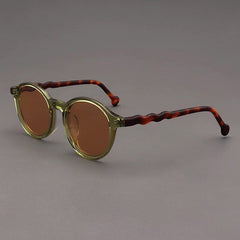 Elton Acetate Round Sunglasses Sunglasses Southood Green Leopard(Light Tea Lens)