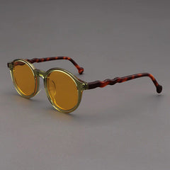 Elton Acetate Round Sunglasses Sunglasses Southood Green Leopard(Night Vision Yellow Lens)