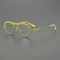 Faraj Pilot Titanium Glasses Frame Cat Eye Frames Southood Yellow Green