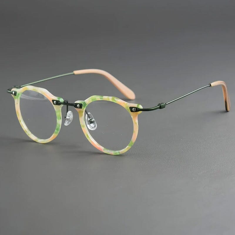 Faye Acetate Titanium Glasses Frame Round Frames Southood Pink Green