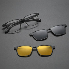 Gavi Acetate Alloy Glasses Frame With Magnetic Sunglasses Clips Rectangle Frames Southood Black