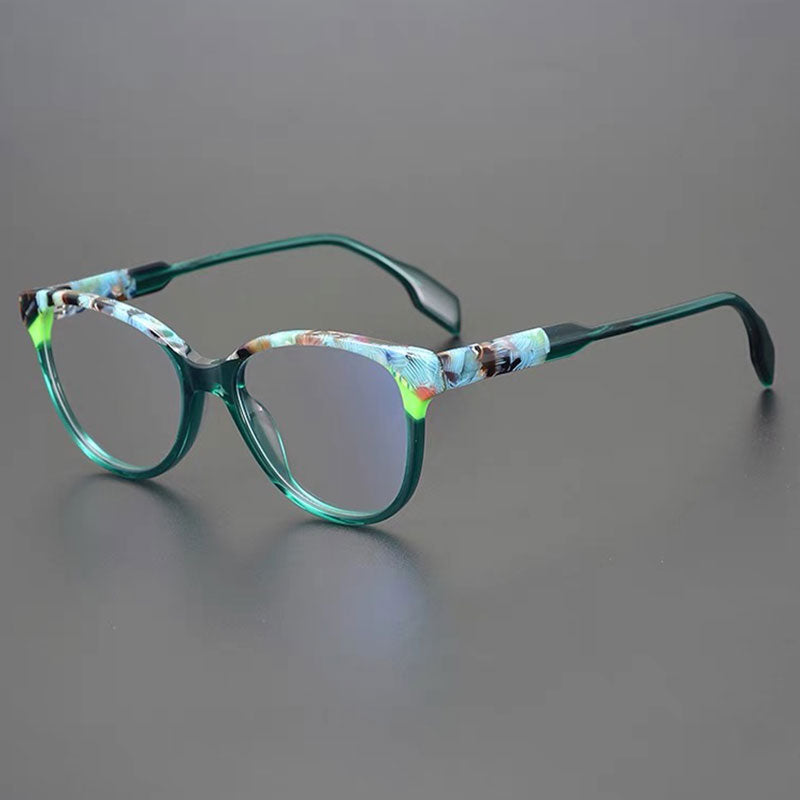 Geoff Unisex Retro Cat Eye Acetate Patterns Glasses Frame Cat Eye Frames Southood Green