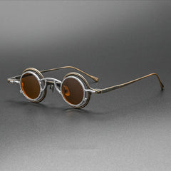 GO Round Titanium Glasses Frame With Magnetic Sunglasses Clips Round Frames Southood Bronze(Tea)