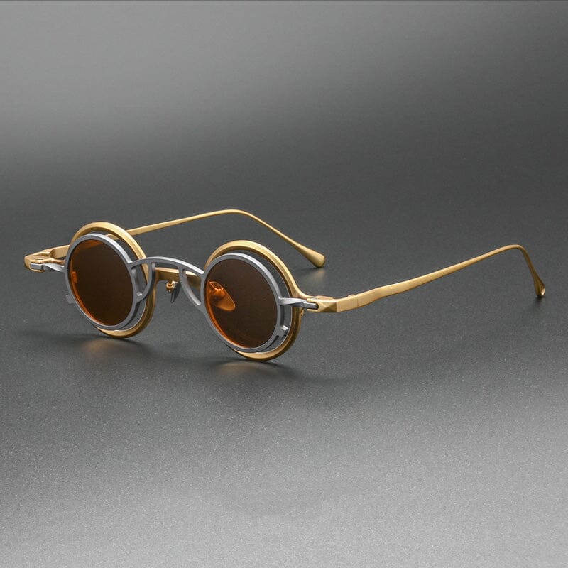 GO Round Titanium Glasses Frame With Magnetic Sunglasses Clips Round Frames Southood Gold(Tea)