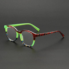 Hood Vintage Acetate Glasses Frame Oval Frames Southood Green Leopard