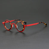 Jago Titanium Acetate Round Glasses Frame Round Frames Southood Red Leopard