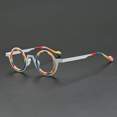 Jago Titanium Acetate Round Glasses Frame Round Frames Southood White Leopard