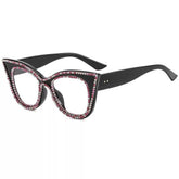 Jesicalin Vintage Rhinesotne Cat Eye Glasses Frame Browline Frames Southood Gradient Pink