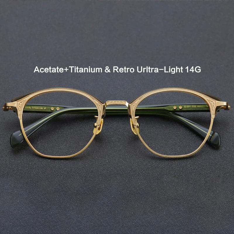 Kalan Retro Titanium Glasses Frame Cat Eye Frames Southood Gold Green