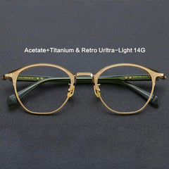 Kalan Retro Titanium Glasses Frame Cat Eye Frames Southood Gold Green