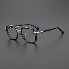 Keller Ultralight Vintage Double Bridge Titanium Glasses Frame Aviator Frames Southood Black Silver