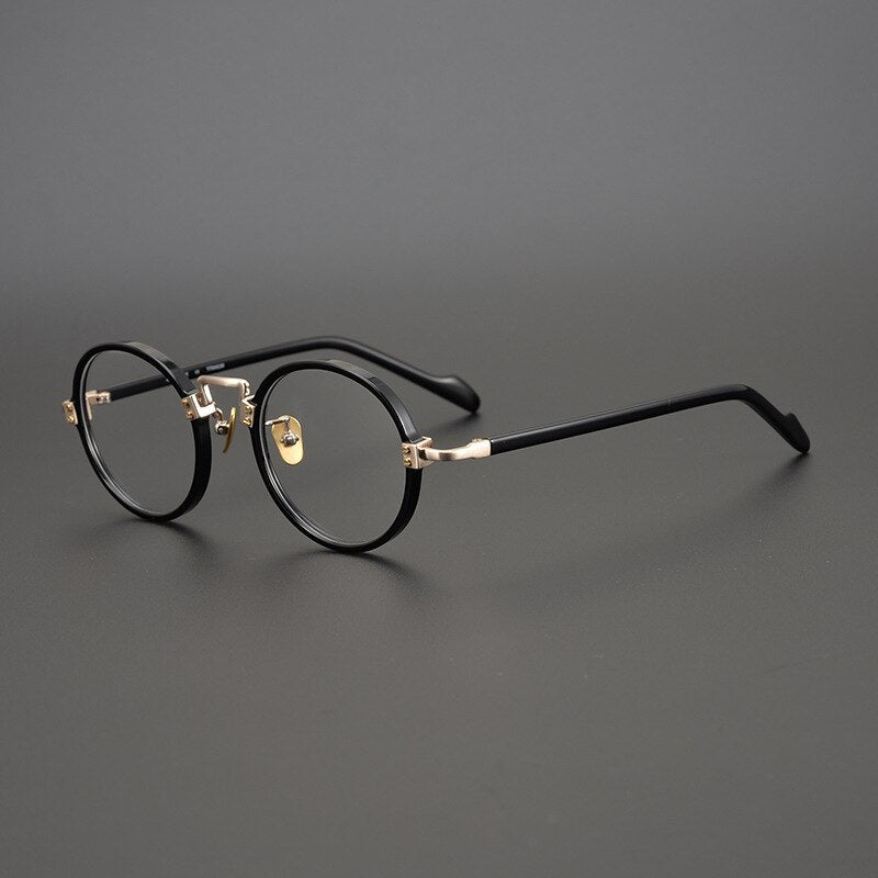 Kin Vintage Acetate Round Glasses Frame Round Frames Southood Gold Black-Round