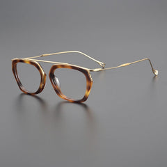 Lizann Titanium Geometric Glasses Frame Geometric Frames Southood Leopard gold