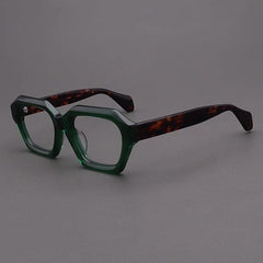 Marlow Retro Thick Acetate Glasses Frame Geometric Frames Southood Green Leopard