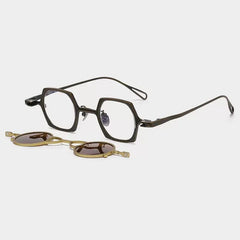 MH Geometric Titanium Glasses Frame With Magnetic Sunglasses Clips Geometric Frames Southood Bronze Gold