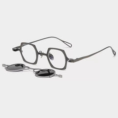 MH Geometric Titanium Glasses Frame With Magnetic Sunglasses Clips Geometric Frames Southood Gun Silver