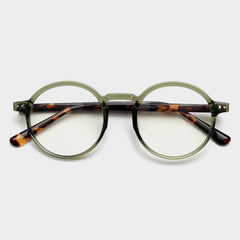 Mindy Vintage TR90 Round Eyeglasses Round Frames Southood Green Leopard 