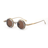 MO Round Titanium Glasses Frame With Magnetic Sunglasses Clips Round Frames Southood Silver Gold(Brown)