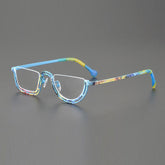 Musetti Retro Semi Titanium Glasses Frame Rectangle Frames Southood Blue