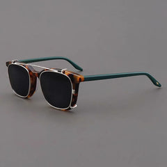 Myrna Acetate Glasses Frame With Polarized Sunglasses Clips Sunglasses Southood Leopard Green Silver (Gray Lens)