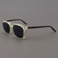 Myrna Acetate Glasses Frame With Polarized Sunglasses Clips Sunglasses Southood Yellow Leopard Silver (Gray Lens)