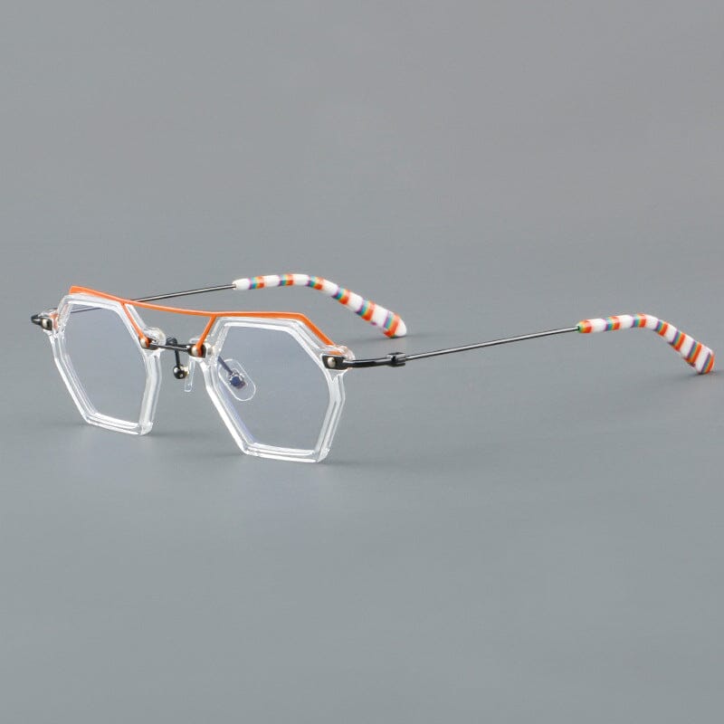 Nurhan Retro Acetate Titanium Glasses Frame Geometric Frames Southood Clear Orange