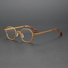 Pedri Retro Titanium Eyeglasses Frame Geometric Frames Southood Brown Yellow