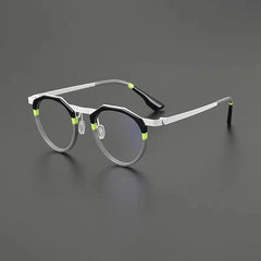 Qin Acetate Titanium Glasses Frame Round Frames Southood Black White
