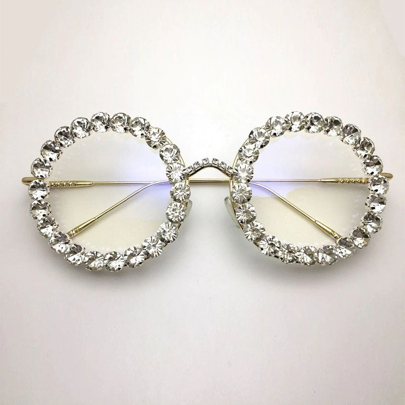 Queen Vintage Rhinestone Round Glasses Round Frames Southood silver clear