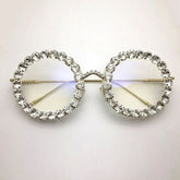 Queen Vintage Rhinestone Round Glasses Round Frames Southood silver clear