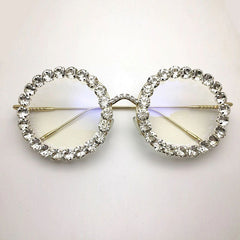 Queen Vintage Rhinestone Round Glasses Round Frames Southood silver clear