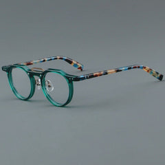 Ron Retro Round Acetate Glasses Frame Round Frames Southood Green Leopard